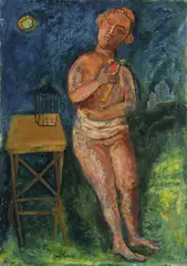 Franco Gentilini, Donna con uccello (Frau mit Vogel), 1949, Öl auf Leinwand