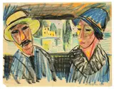 Max Pechstein, Paar im Boot, 1924, Farbkreide auf Papier (aus einem Skizzenblock)