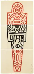Totem by Keith Haring, 1989, Holzschnitt in Rot und Schwarz auf drei Bogen Japan, sold Nov 2009