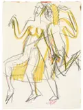 Wigmantanzscene by Ernst Ludwig Kirchner, 1926, Schwarze und farbige Kreide auf Papier, sold Jun 2009
