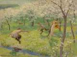 Max Pietschmann, Faunenspiel, 1924, Öl auf Malplatte, auf Sperrholz