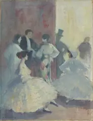 Ernst Oppler, Hinter den Kulissen des Russischen Balletts (Carnaval), 1922, Öl auf Leinwand