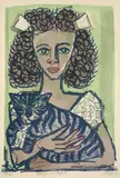 Otto Dix, Mädchen mit Katze I, 1956, Farblithographie auf Van Gelder Zonen-Bütten