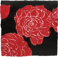 Donald Sultan, Red Roses April 5 2001, 2001, tar, oil and spackle on tile over Masonite, in 2 parts