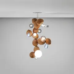 GuytonWalker, Untitled, 2009, coconuts, electrical wiring, polished steel and lightbulbs