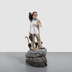 Tony Matelli, The Wanderer, 2002, fiberglass, plastic, silicone, artificial hair, fabric, foam, wire, wood and oil paint