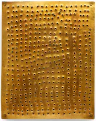 Mathias Goeritz, Mensaje (dorado), 1960, perforated metal on panel
