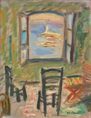 Charles Camoin, La Fenêtre de l'atelier aux deux chaises, 1963, oil on canvas