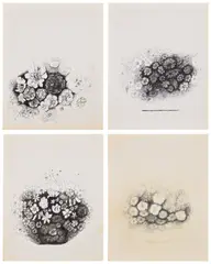 Hedda Sterne, Four works: (i-iv): Untitled, 1975, (i–iii) ink on paper (iv) graphite on paper