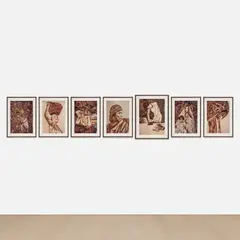 Vik Muniz, Seven works from the series Pictures of Garbage : (i) The Sower (Zumbi) ; (ii) The Bearer (Irmã) ; (iii) Marat (Sebastião) ; (iv) The Gypsy (Magna) ; (v) Woman Ironing (Isis) ; (vi) Mother and Children (Suellem) ; (vii) Atlas (Carlão), 2008–2011, chromogenic print, in 7 parts