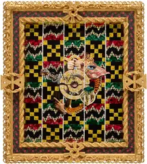 Rashaad Newsome, Adrinka Hemaa, 2012, paper collage on paper, in artist's frame