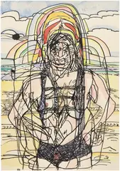 Nicole Eisenman, Guh-hay on the beach, 2016, ink and watercolor on paper