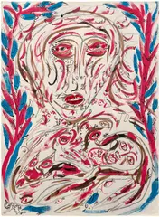 Thornton Dial, Sr., Birds Created by Trees and People (Life Go On), watercolor on paper