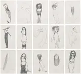 Nicola Tyson, Group #17, 1994–1995, graphite on paper, in 15 parts