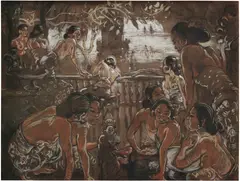 Jean Le Mayeur, A Group of Eleven Balinese Maidens, charcoal and pastel on paper