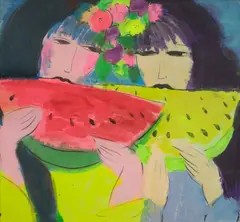 Walasse Ting, Ladies with Watermelons, acrylic on paper