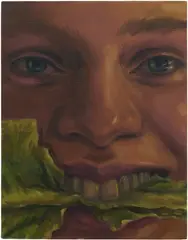 Chloe Wise, Sasha with lettuce, 2021, oil on linen