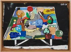 Eddie Martinez, Untitled, 2020, oil and acrylic on cardboard, in artist's frame