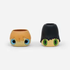 Javier Calleja, Two works: Two works: (i) Pot-Pop-Top Flower Vase (green eyes) (ii) Pot-Pop-Top Planter Pot (blue eyes), 2020, ceramic sculpture