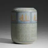 Marblehead Pottery, Exceptional vase with schooners and seaweed, 1908-20, glazed earthenware