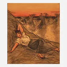 Théophile Steinlen, Untitled (Girl in Haystacks), Switzerland/France