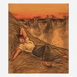 Théophile Steinlen, Untitled (Girl in Haystacks)