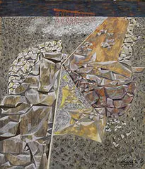 John Atherton, Rocky Landscape, gouache on scratchboard