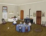 Mollie Simon, Mother Serving Dinner, 1968, oil on canvas