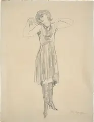 Stehende in Knöpfstiefeln (Speedy) by Rudolf Schlichter, 1927, Bleistift auf dünnem Papier (aus einem Zeichenblock), sold Nov 2025