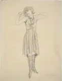 Rudolf Schlichter, Stehende in Knöpfstiefeln (Speedy), 1927, Bleistift auf dünnem Papier (aus einem Zeichenblock)