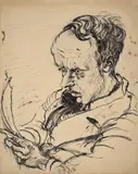 Ludwig Meidner, Porträt Johannes R. Becher, 1919, Rohrfeder in Tusche auf gelblichem Papier