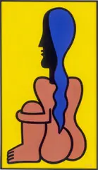 Hans Ticha, Hockende, 1987, Öl auf Leinwand, mit Künstlerleiste