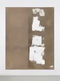 David Ostrowski, F (Yes or Let's Say No), 2013, Acryl, Lack und Papier auf Rupfen, mit Künstlerleiste