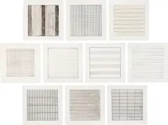 Agnes Martin, Agnes Martin - Paintings and Drawings 1974-1990, 1991, 10 Blatt: Jeweils Farblithografie auf Pergamentpapier