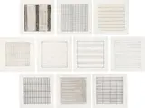 Agnes Martin, Agnes Martin - Paintings and Drawings 1974-1990, 1991, 10 Blatt: Jeweils Farblithografie auf Pergamentpapier