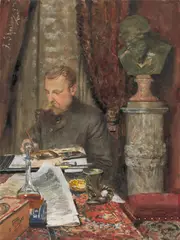 Franz Skarbina, Selbstbildnis im Atelier, 1883, Aquarell und Gouache auf Velin