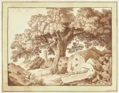 Jakob Philipp Hackert, Ruines du Temple d'Hercule à Girgente, 1777, Braune Tusche über Bleistift, laviert