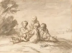 Honoré Daumier, Enfants jouant sous des arbres, Tempera, Kreide und Bleistift auf chamoisfarbenem Bütten (Wasserzeichen: HUDELIST)