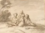 Honoré Daumier, Enfants jouant sous des arbres, Tempera, Kreide und Bleistift auf chamoisfarbenem Bütten (Wasserzeichen: HUDELIST)