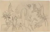 August Macke, Mann mit Krügen, 1914, Bleistift auf Pergamentpapier