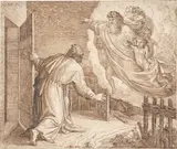 Julius Schnorr von Carolsfeld, Gott verheißt Abraham, dass er ein Vater vieler Völker werden soll, 1827, Feder in Sepia und schwarzer Tusche über Bleistift auf Bütten (Wasserzeichen: Fragment)