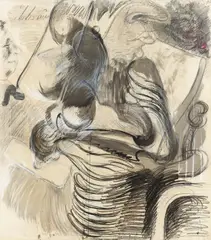 Antonius Hoeckelmann, Drei Köpfe, 1974, Tusche, Wachskreide und Bleistift auf Papier, auf Leinwand aufgezogen