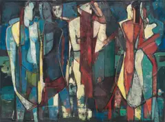 Figürliche Komposition by Max Kaus, 1952, Öl auf Hartfaser, sold Jun 2022