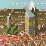 Ulrich Knispel, Falttürme, 1977, Öl auf Leinwand