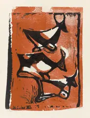Ewald Mataré, Drei Kühe (übereinander), 1947, Farbholzschnitt auf Papier