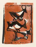 Ewald Mataré, Drei Kühe (übereinander), 1947, Farbholzschnitt auf Papier