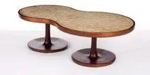 Paul Laszlo, Coffee table, Teakwood finish with inlaid Capis shell top