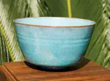 Gertrud and Otto Natzler, Turquoise blue high bowl with finger marks