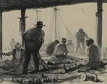 Gordon Grant, Mending Nets, c.1915, lithograph