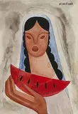 Jose Ma D'Severin, Woman with Melon, c. 1930, watercolor and gouache on paper